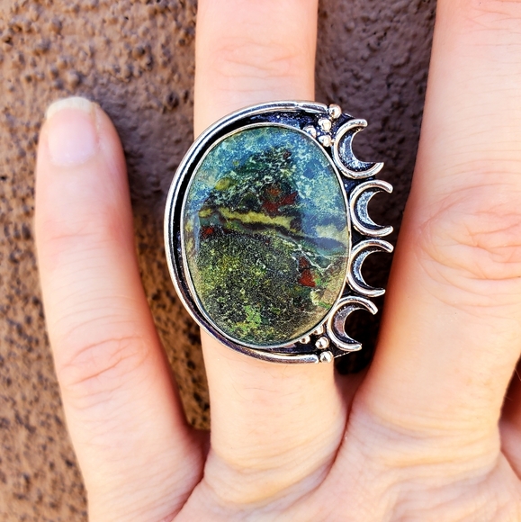 New Dragon Blood Jasper Moon Goddess 925 Silver Ring. - Picture 7 of 16